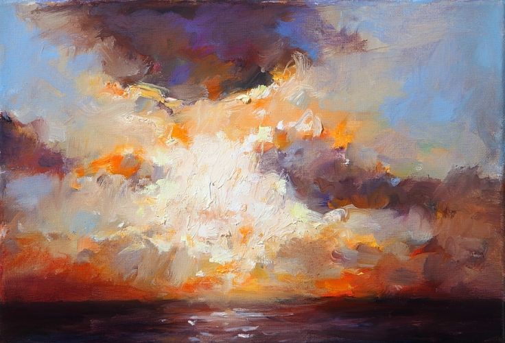 Coucher de soleil, Peinture à l’huile sur toile, 2010, 22 x 32 cm, Vendu