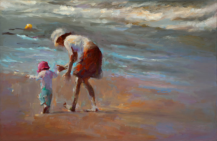 Leren lopen aan zee, olieverf/linnen, 2014, 75 x 115 cm, Verkocht
