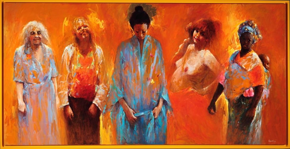 Femmes II, Peinture à l’huile sur toile, 2009, 150 x 300 cm, Vendu