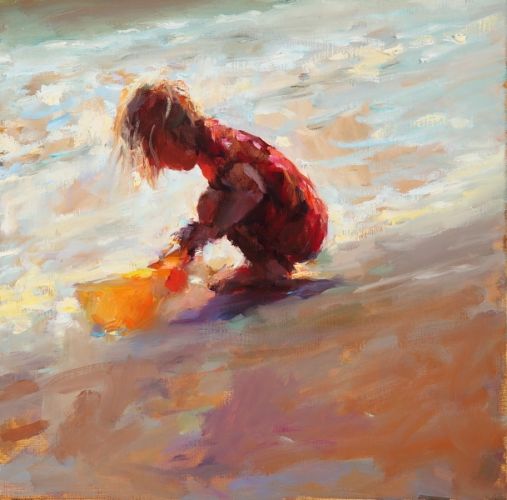 Petite fille à la mer II, Peinture à l’huile sur toile, 2009, 30 x 30 cm, Vendu