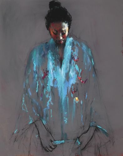 Vlindermeisje, pastel, 2009, 106 x 55 cm, Verkocht