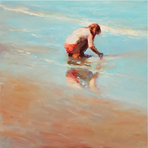 Petite fille à la mer  IV, Peinture à l’huile sur toile, 2009, 50 x 50 cm, Vendu