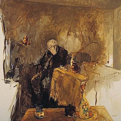 Homme silencieux II, Peinture à l’huile sur toile, 1995, 100 x 100 cm, Vendu