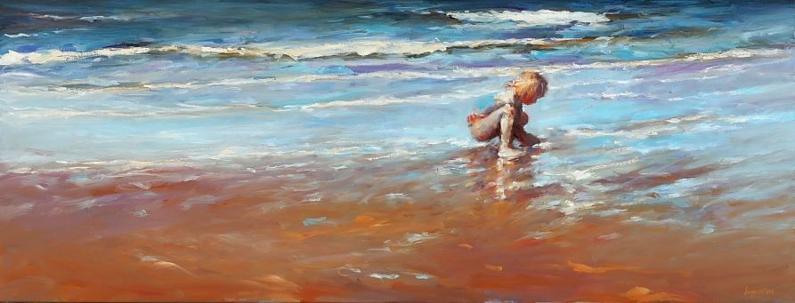 Meisje aan zee, olieverf / doek, 2010, 50 x 130 cm, Verkocht