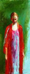 Jeune femme, Peinture à l’huile sur toile, 2004, 120 x 50 cm, Vendu