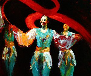 Danseuses chinoises, Peinture à l’huile sur toile, 2004, 110 x 130 cm, Vendu