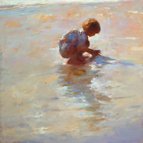 Petite fille à la mer, Peinture à l’huile sur toile, 2009, 70 x 70 cm, Vendu