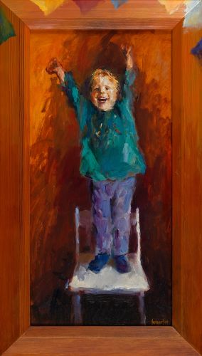 Hip hip hip ! hourra !, Peinture à l’huile sur bois, 1999, 60 x 30 cm, Vendu