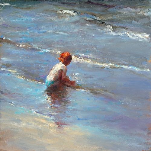Meisje aan zee V, olieverf / doek, 2010, 50 x 50 cm, Verkocht