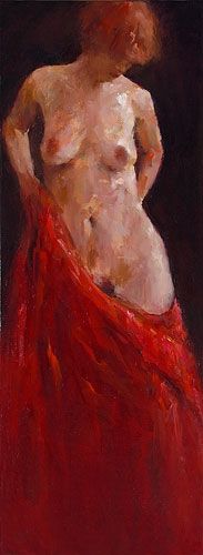 Model in rood, olieverf / doek, 2010, 80 x 30 cm, Verkocht