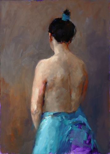 Nude seen from behind, Oil / canvas, 2005, 70 x 50 cm, Sold