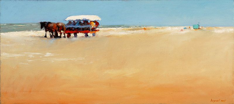 Charette de plage, Huile sur toile, 2005, 45 x100 cm, Vendu