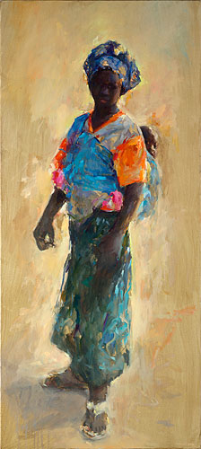 Senegal ( Mother & child), oil / canvas, 2014, 180 x 80 cm, Sold