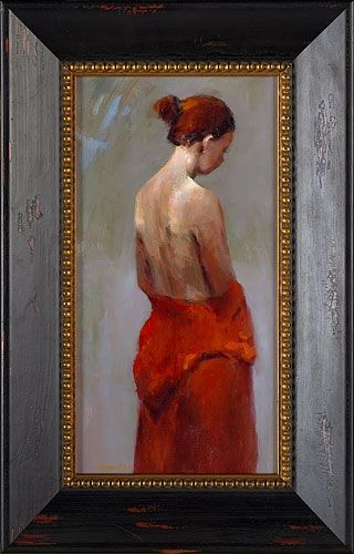 Model in rood, olieverf / doek, 2011, 40 x 22 cm, Verkocht