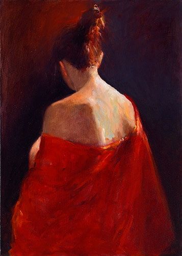 Model in red kimono II, oil / canvas, 2012, 70 x 50 cm, Sold