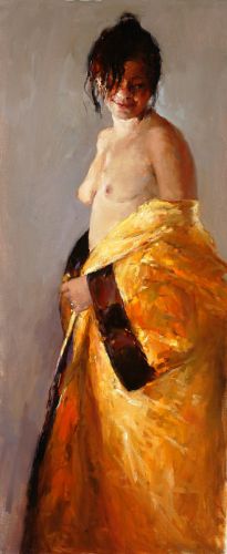 Kimono jaune, Peinture à l’huile sur toile, 2005, 120 x 50 cm, Vendu