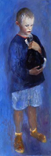 Boy with cat, oil / canvas, 2013, 120 x 40 cm, € 4.900,-