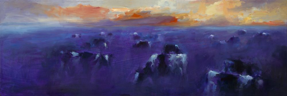 Cows in eveninglight, oil / canvas, 2013, 40 x 120 cm, Sold