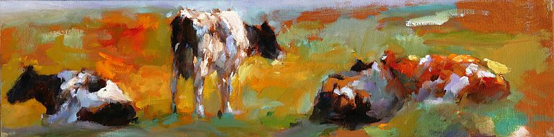 Vaches, Huile sur toile, 2006, 10 x 40 cm, Vendu