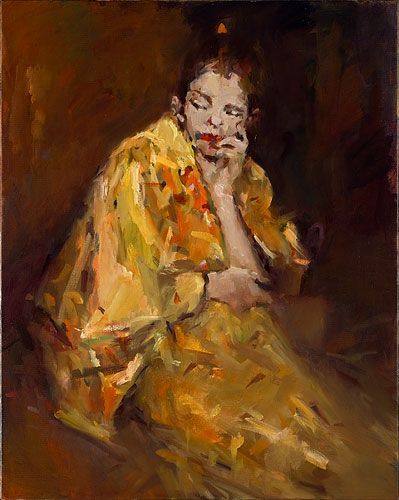 Gele kimono (hommage aan Breitner), olieverf / doek, 2014, 100 x 80 cm, Verkocht