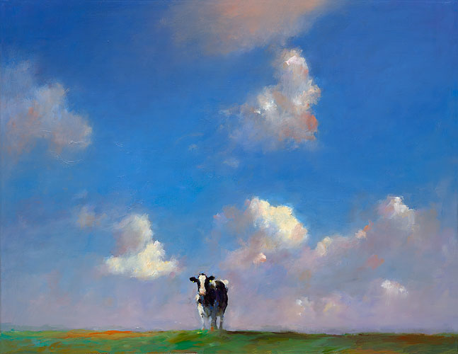 Koe in Frieslandschap, olieverf / linnen, 2014, 70 x 90 cm, Verkocht