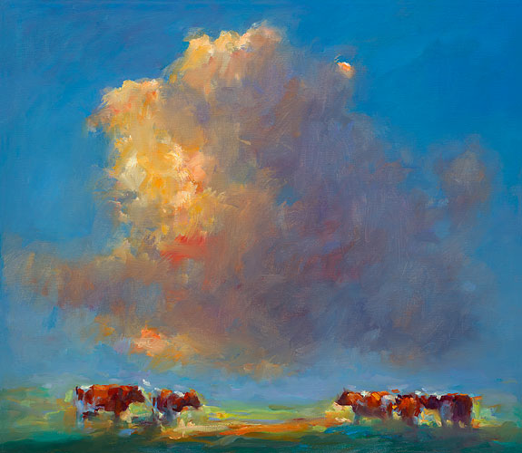 Rode koeien, olieverf / linnen, 2014, 70 x 80 cm, Verkocht