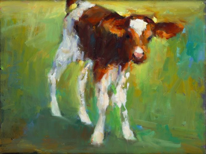 Nuage & la vache, Peinture à l’huile sur toile, 2017, 90 x 90 cm, € 2.250,-