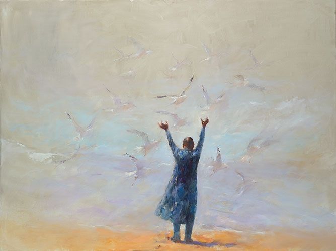 Homme d' oiseaux, Peinture à l’huile sur toile, 2016, 150 x 200 cm, Vendu