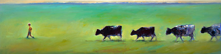 Pick up the cows, oil / canvas, 2016, 30 x 120 cm, Sold