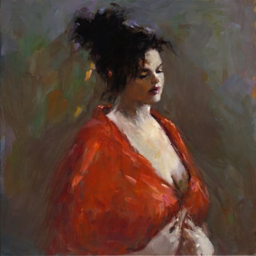 Model in red, oil / canvas, 2017, 75 x 75 cm, Sold
