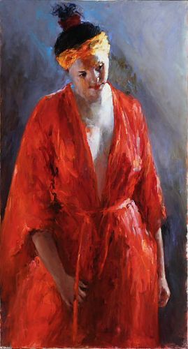 Kimono rouge II, Peinture à l’huile sur toile, 2006, 130 x 70 cm, Vendu