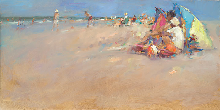 Un journée à ka plage, Penture huile, 2018, 70 x 140 cm, Vendu