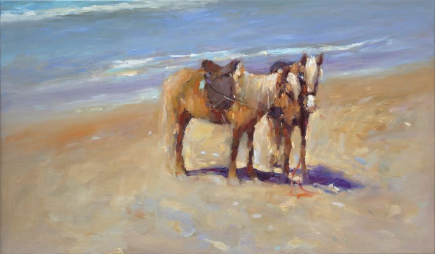 Marokkaanse paardjes (Plage Abouda), olieverf/linnen, 2019, 70 x 120 cm, € 5.250,-