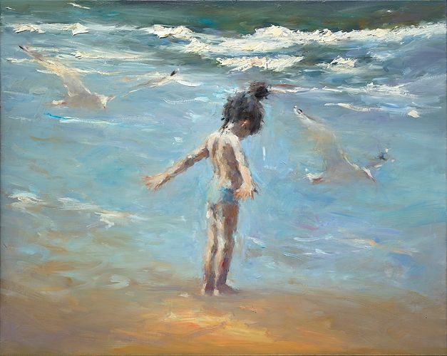 Seabirds, peinture à l'huile, 2021, 60 x 100 cm, Vendu