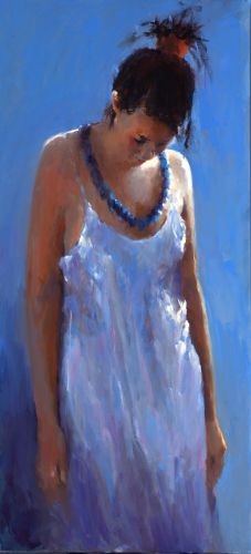 Modèle en bleu, Peinture à l’huile sur toile, 2007, 120 x 55 cm, Vendu