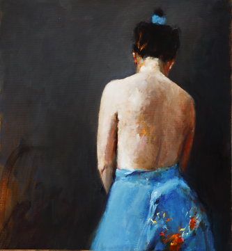 Nude seen from behind, Oil / canvas, 2007, 40 x 40 cm, Option