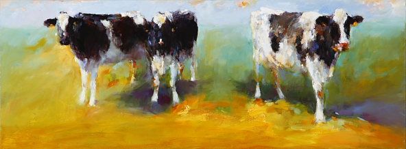 Vaches, Huile sur toile, 2007, 30 x 80 cm, Vendu