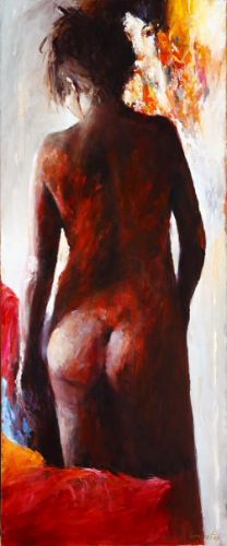Nude seen from behind, Oil / canvas, 2007, 120 x 50 cm, Sold