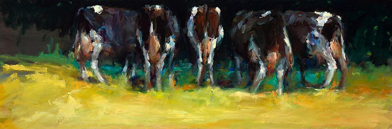 Cows in summery light II, Oil / canvas, 2008, 40 x 120 cm, Sold