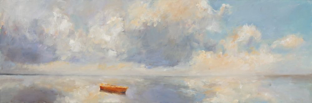 Steuerloses Boot, Öl auf Leinwand, 2008, 40 x 120 cm, Verkauft