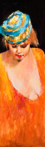 Model with hat, Oil / canvas, 2008, 50 x 16 cm, Sold