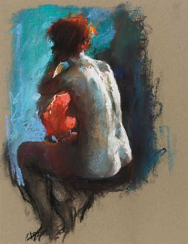 Jeune femme à la lune, Pastel, 2006, 50 x 38 cm, Vendu