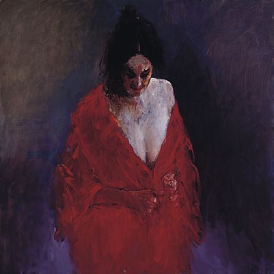 Rode kimono, Olieverf / doek, 2000, 100 x 100 cm, Verkocht