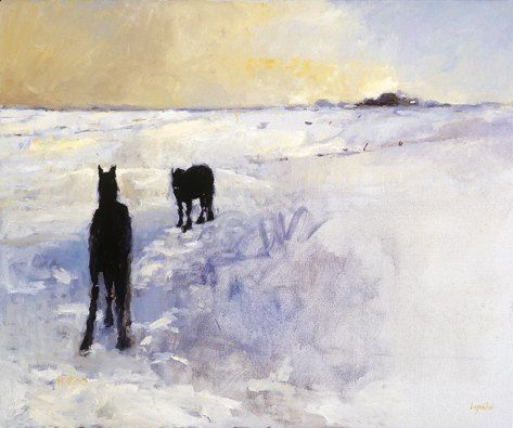 Pferde im Schnee, Öl auf Leinwand, 2001, 100 x120 cm, Verkauft