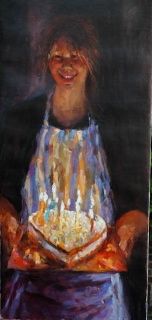 Le gâteau d'anniversaire, Peinture à l’huile sur toile, 2009, 120 x 55 cm, Vendu